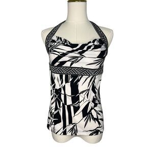 BCBGMAXAZRIA Women’s Small Abstract Halter Top Black White Y2K